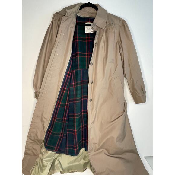 London Towne Vintage Belted Trench Coat, Khaki with plaid liner, 10 Petite - Picture 1 of 8